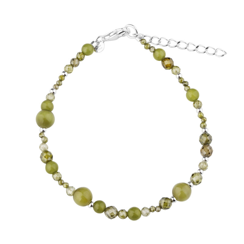 AYA OLIVE STONE BRACELET | SILVER