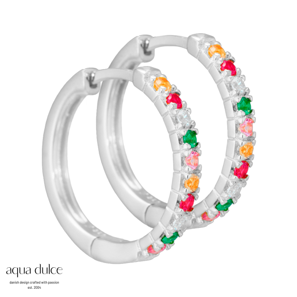 Nessa, 20 mm. creoler i sterling slv med multifarvede zirkonia