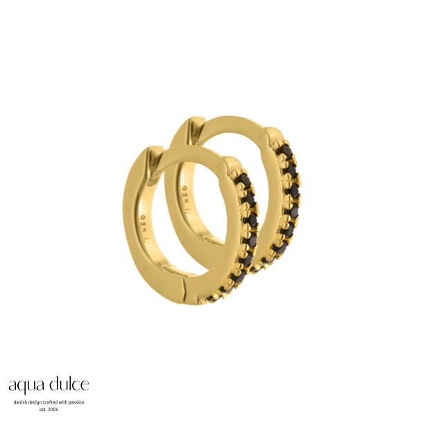 Claire - 10 mm. creoler i forgyldt sterling slv med black diamond zirkonia
