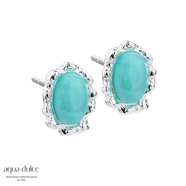 AMAZONIT STUD, restikker i sterling slv med oval amazonit