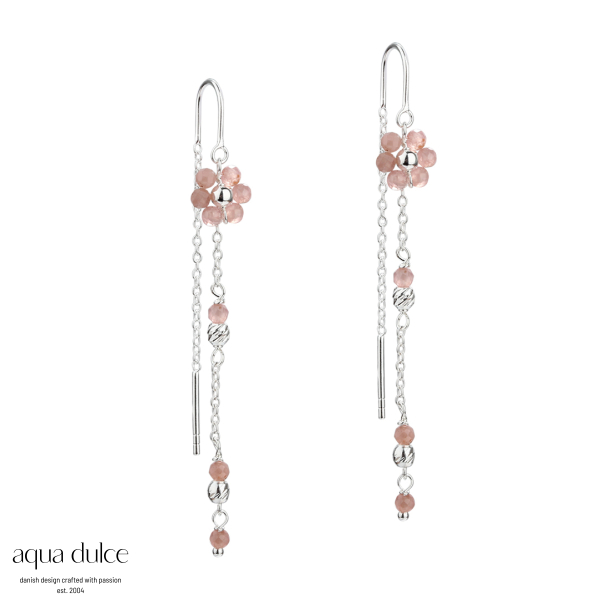 DAISY ROSE, retrde i sterling slv med rosa halvdelsten blomst &  twisted slvkugler.