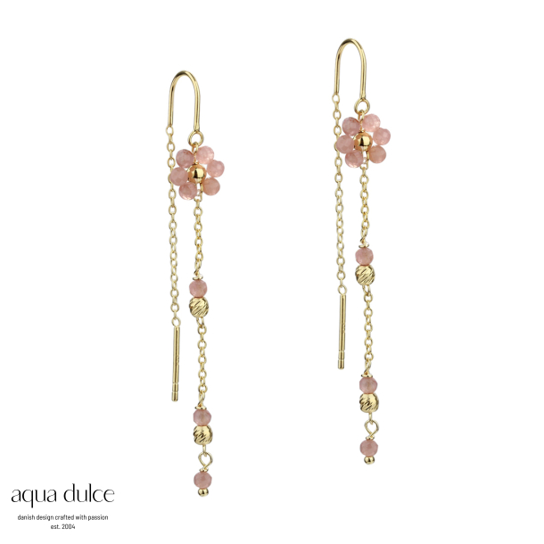DAISY ROSE, retrde i forgyldt sterling slv med rosa halvdelsten blomst &  twisted slvkugle