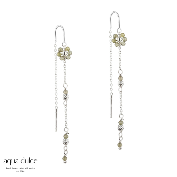DAISY OLIVE, retrde i sterling slv med oliven blomster & twisted slv kugler.