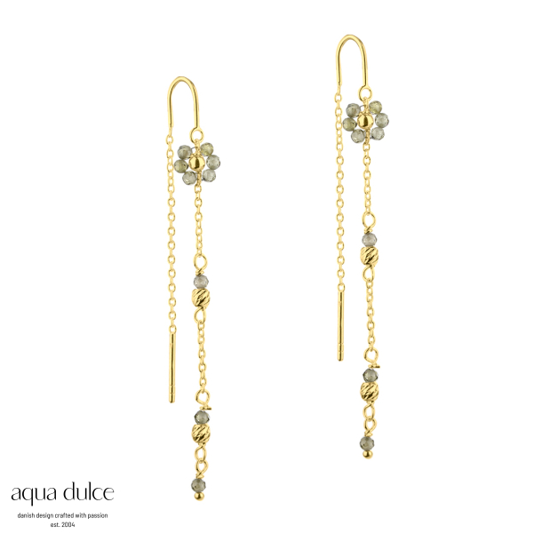 DAISY OLIVE, retrde i forgyldt sterling slv med oliven blomster & twisted guld kugler.