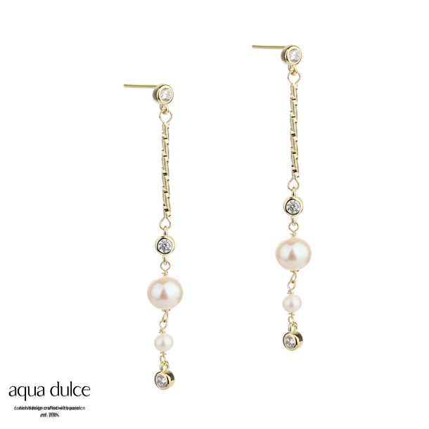 PRETTY PEARL LONG, restikker i forgyldt sterling slv med zirkonia & hvide ferskvandsperler i for