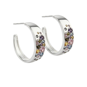 PASTEL STARDUST HOOP, Creoler 15 mm. i sterling slv  med pastelfarvet zirkonia