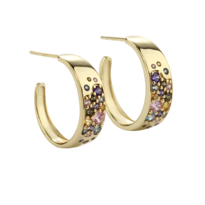 PASTEL STARDUST HOOP, Creoler 15 mm. i forgyldt sterling slv med pastelfarvet zirkonia