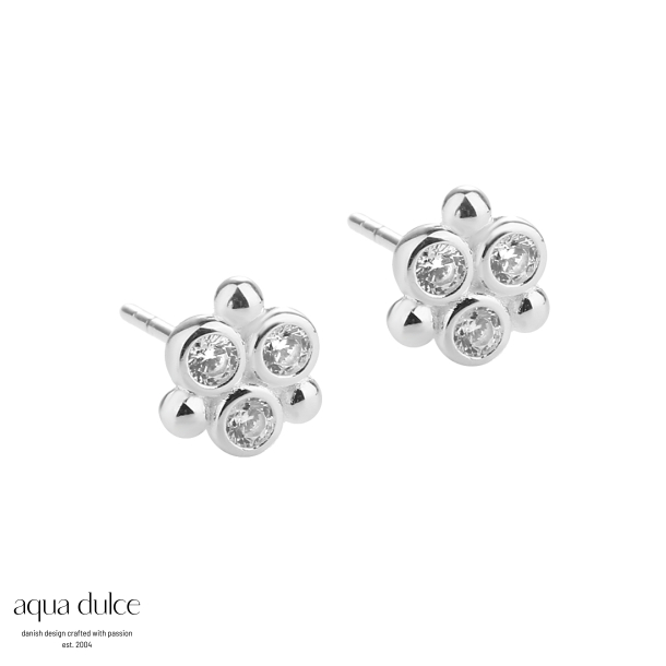 SIX BOBBELS & STONES, restikker i sterling slv med sm kugler og klare zirkonia. 7*7 mm.