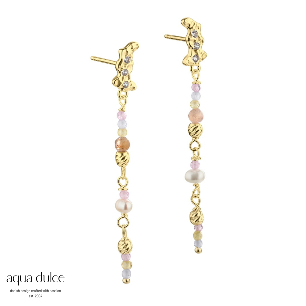 PRETTY PASTEL MIX, restikker i forgyldt sterling slv med ruflet vedhng, zirkonia, halvdelste