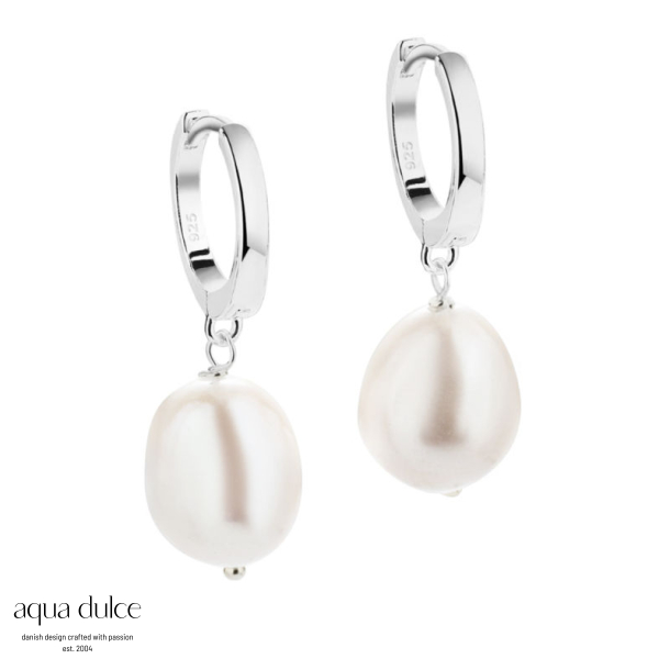 *MAREN PEARL BIG, 13 mm. blanke klik creoler med 12 mm. ferskvandsperle vedh�ng.