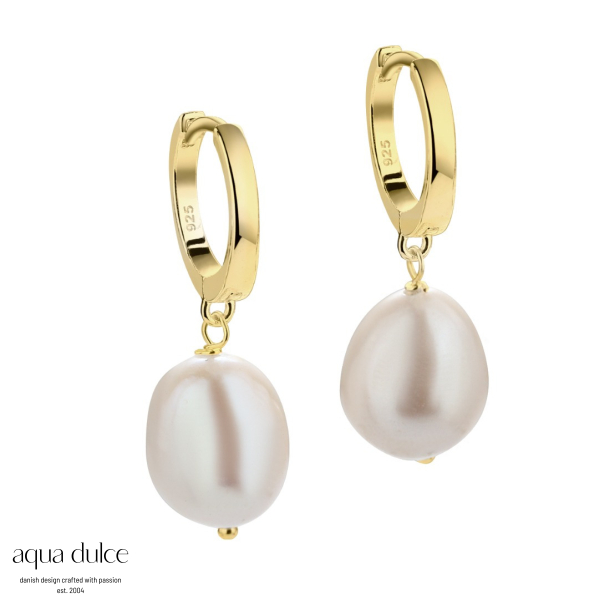 MAREN PEARL BIG, 13 mm. blanke klik creoler med 12 mm. ferskvandsperle vedhng.