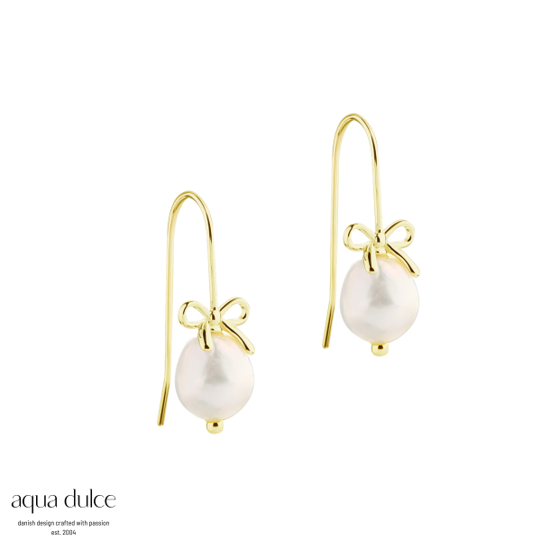 BOW & PEARLS EARHOOK | GOLDEN