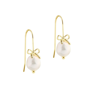 *BOW & PEARLS EARHOOK | GOLDEN