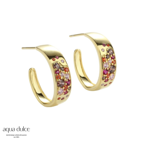 PINK STARDUST HOOP, 20 mm. hoops i forgyldt sterling slv med pink, smokey, orange & rosa zirkonia