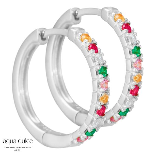 Nessa, 20 mm. creoler i sterling slv med multifarvede zirkonia