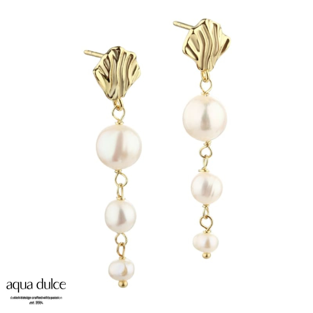HULDA PEARL LONG EARSTUD | GOLDEN