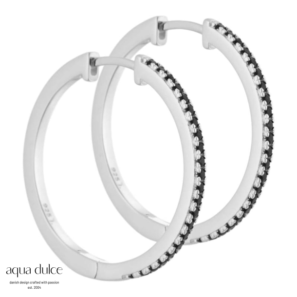 *Claire - 25 mm. creoler i sterling s�lv med black diamond zirkonia