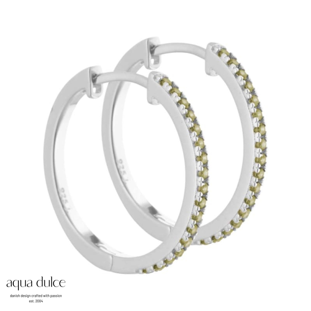 *Ronja - 20 mm. creoler i sterling s�lv med oliven zirkonia