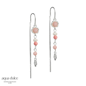 OPAL MILA, retrd i sterling slv med rundt opal vedhng, pink opal, ferskvandsperler & lille m