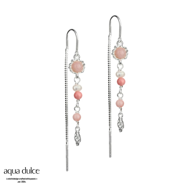 OPAL MILA, retrd i sterling slv med rundt opal vedhng, pink opal, ferskvandsperler & lille m