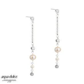 PRETTY PEARL LONG, restikker i sterling slv med zirkonia & hvide ferskvandsperler i forskellige 