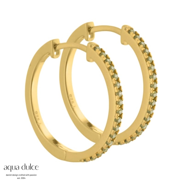 Ronja - 20 mm. creoler i forgyldt sterling slv med oliven zirkonia