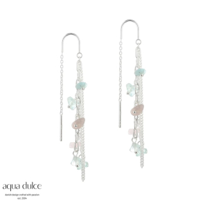 NUGGET EARTHREAD, retrde i sterling slv med nuggets af aquamarine & rosaquartz.