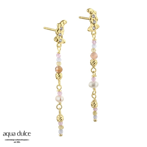 *PRETTY PASTEL MIX, �restikker i forgyldt sterling s�lv med ruflet vedh�ng, zirkonia, halv�delste
