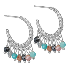 Jenny, 18 mm. snoede creoler i sterling slv med fine sm pastelfarvet perler der hnger under