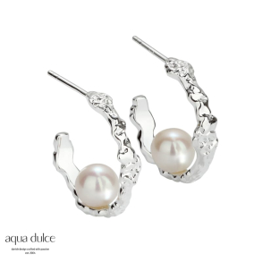 RUFFLE PEARL HOOP | SILVER