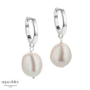*MAREN PEARL BIG, 13 mm. blanke klik creoler med 12 mm. ferskvandsperle vedh�ng.