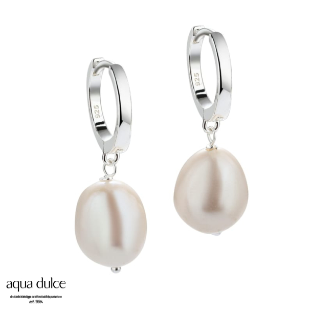 MAREN PEARL BIG, 13 mm. blanke klik creoler med 12 mm. ferskvandsperle vedhng.