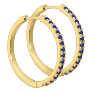 Blue darling, 25 mm. creoler i forgyldt sterling slv med mrk bl zirkonia