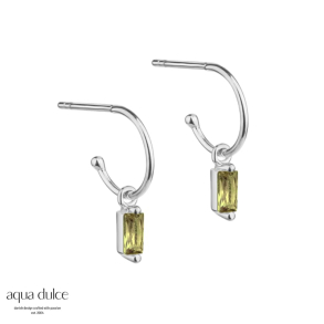 Ally green, 10 mm. creol i sterling slv med lille baguette vedhng med oliven zirkonia.