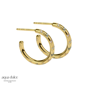 HELIX, 20 mm. hoops i forgyldt sterling slv med snoet zirkonia i pastel farver.