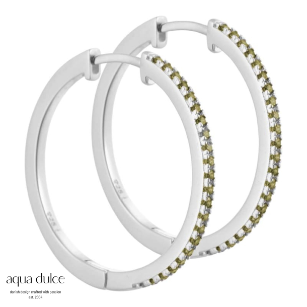 Ronja - 25 mm. creoler i sterling s�lv med oliven zirkonia