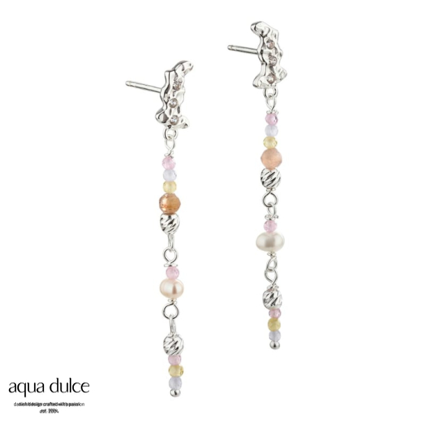 PRETTY PASTEL MIX, restikker i sterling slv med ruflet vedhng, zirkonia, halvdelsten & hvide