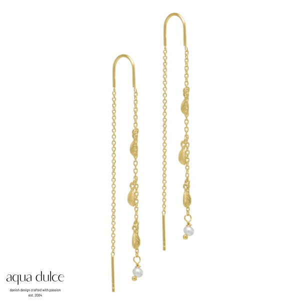 Alexa, retrde i forgyldt sterling slv med bjle, 3 sm blade & sm ferskvandsperler