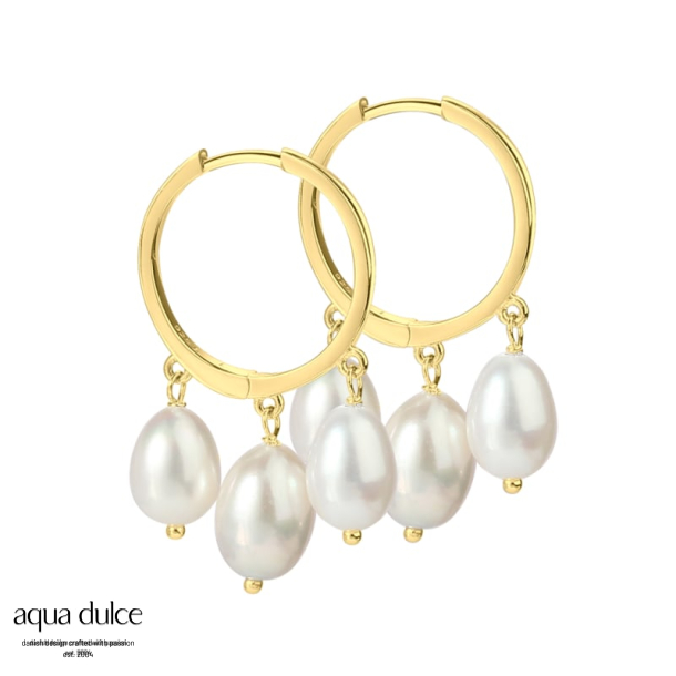 DIVINE, 20 mm. hoops i forgyldt sterling slv med 3 flotte ovale ferskvandsperler