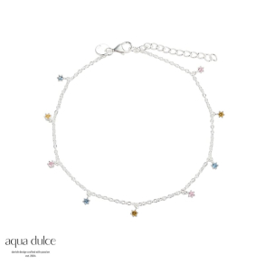 PASTEL ANKLET, Ankelkde i sterling slv med sm zirkoniavedhng i rosa, gul & lysebl. 22 + 4 