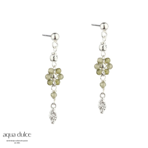 DAISY OLIVE, restikker i sterling slv med oliven blomster, slvkugler & ruflet vedhng.