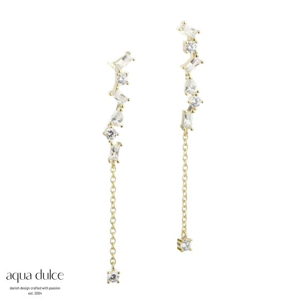 BAGUETTE LOVE, restikker i forgyldt sterling slv med flotte klare baguette zirkonia.