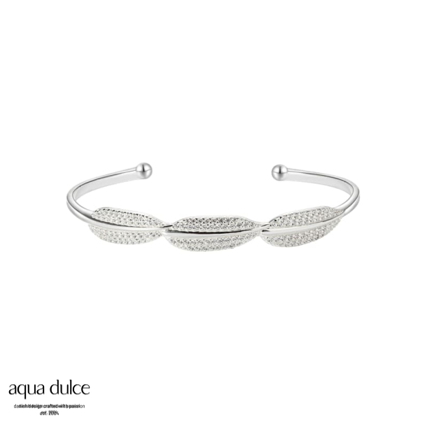 FLORA, armring i sterling slv med 3 blade & klare zirkonia.