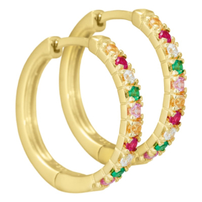 Nessa, 20 mm. creoler i forgyldt sterling slv med multifarvede zirkonia