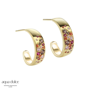 PINK STARDUST SMALL HOOP, 15 mm. hoops i forgyldt sterling slv med pink, smokey, orange & rosa zir