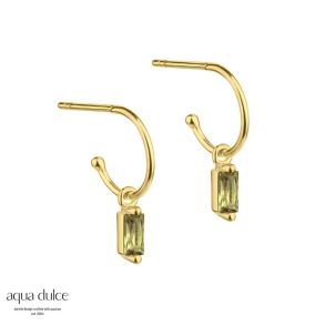 Ally green, 10 mm. creol i forgyldt sterling slv med lille baguette vedhng med oliven zirkonia.