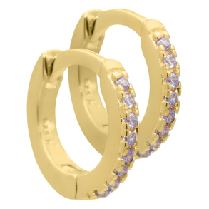 Rie, 10 mm. smalle creoler i forgyldt sterling slv med lys lilla zirkonia.