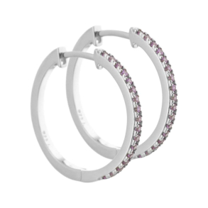 Rie - 20 mm. creoler i sterling s�lv med lys lilla zirkonia