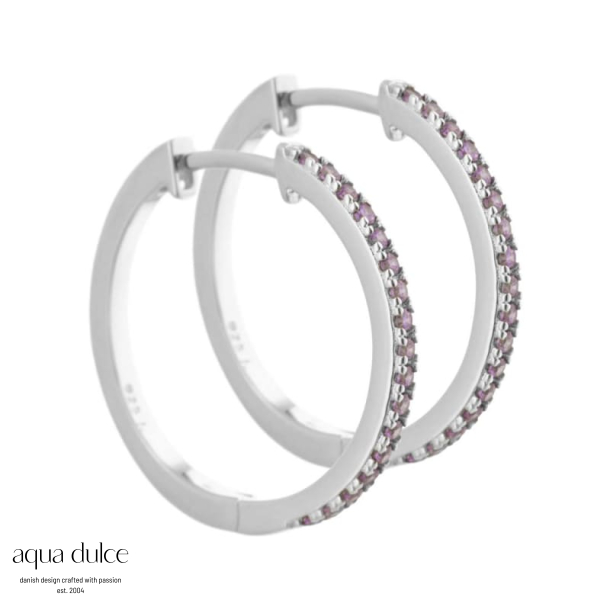 Rie - 20 mm. creoler i sterling s�lv med lys lilla zirkonia