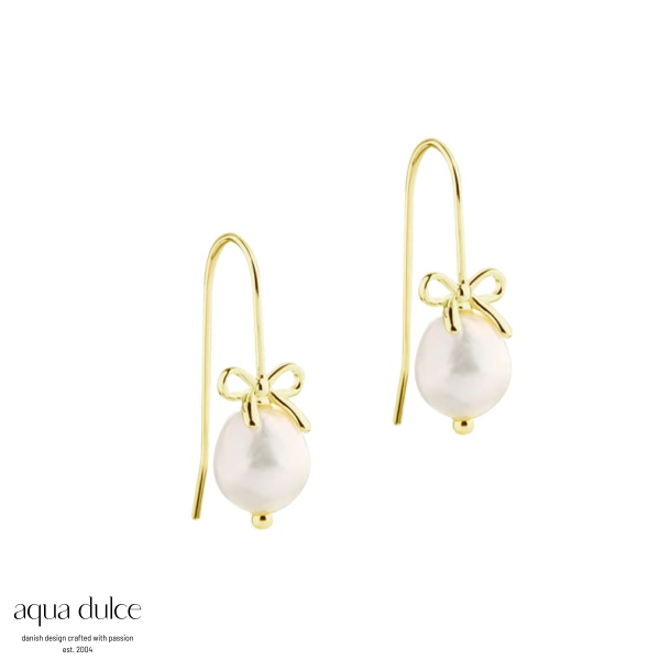 *BOW & PEARLS EARHOOK | GOLDEN